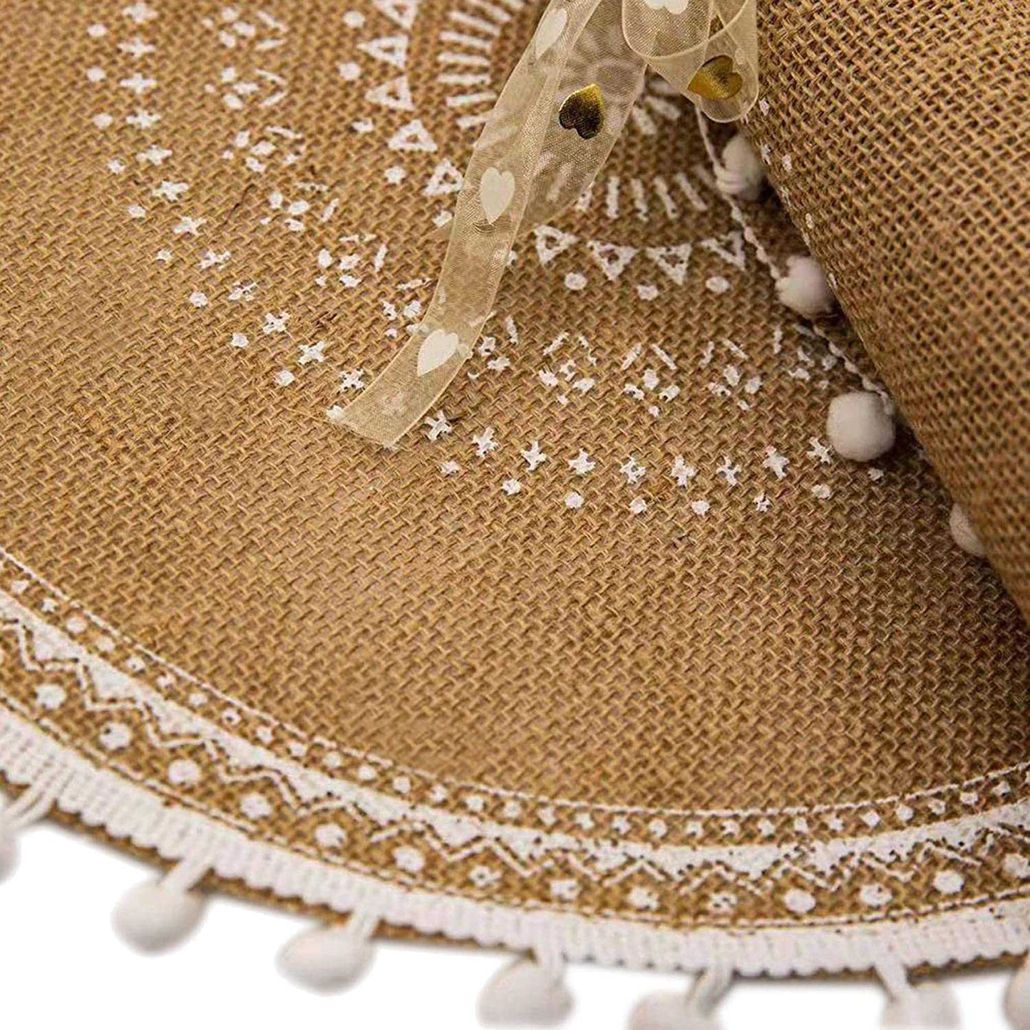 Round Placemats Set of 4 Boho Woven Jute Table Mats with Pompom Tassel for Dining Room Kitchen Table Decor(White Ball)
