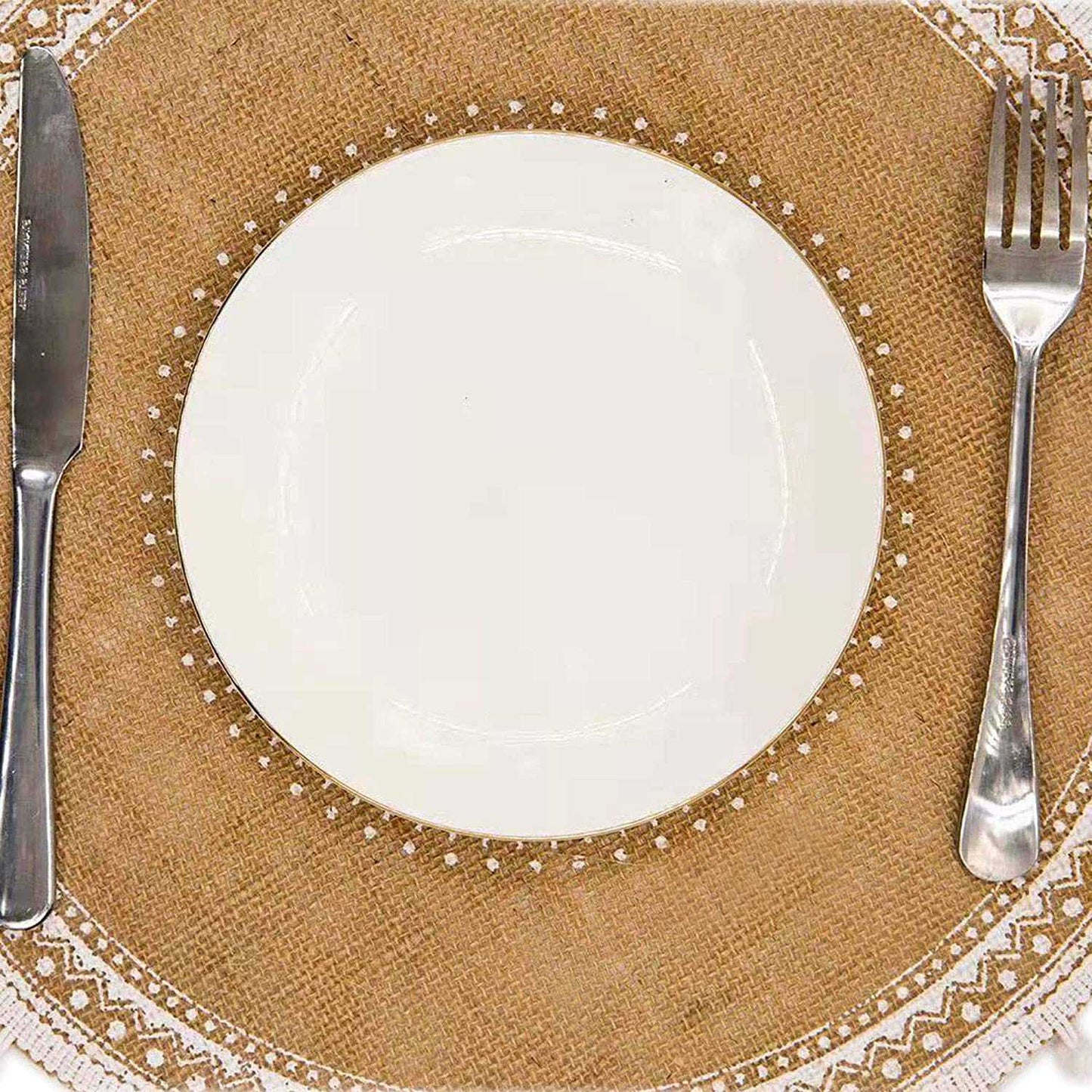 Round Placemats Set of 4 Boho Woven Jute Table Mats with Pompom Tassel for Dining Room Kitchen Table Decor(White Ball)