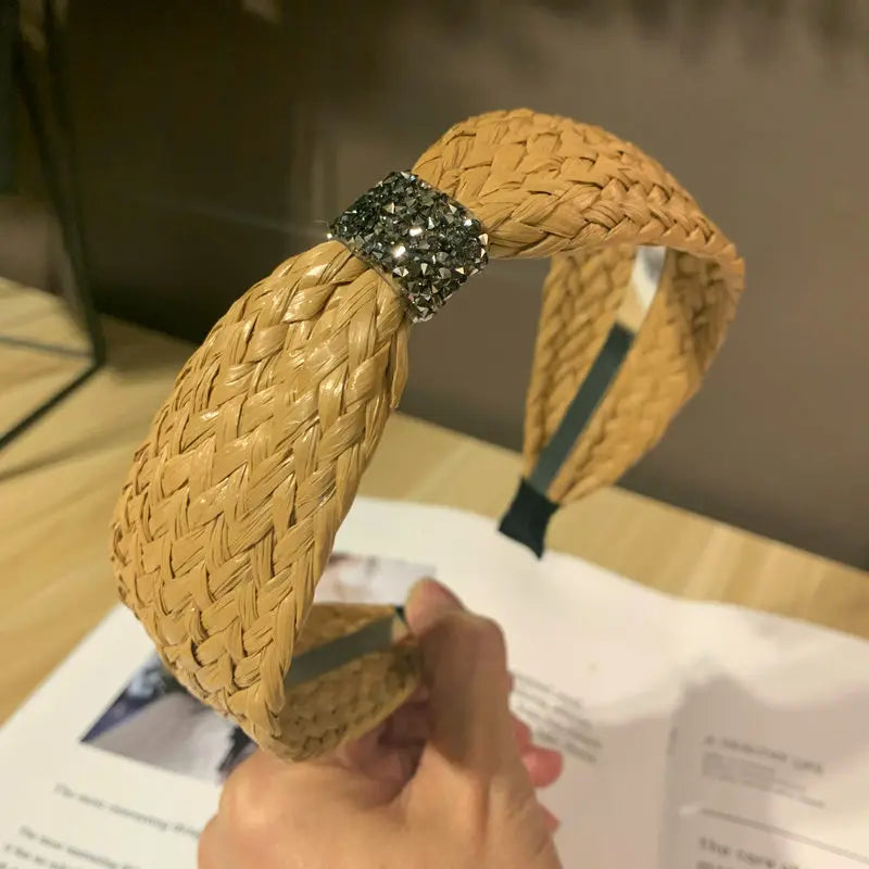 Straw Weaving Knotted Headband Hair Accessories Bohemian Style Summer Beach Hair Hoops Hair Band Linen Wide Headbands Wholesale
