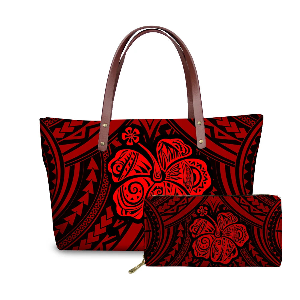 Binienty 2021 Luxury Brand Design Handbags Women Boho Flower Printing 2pcs/set Hand Bag & Wallet Female Top-Handle Bag Beach Bag