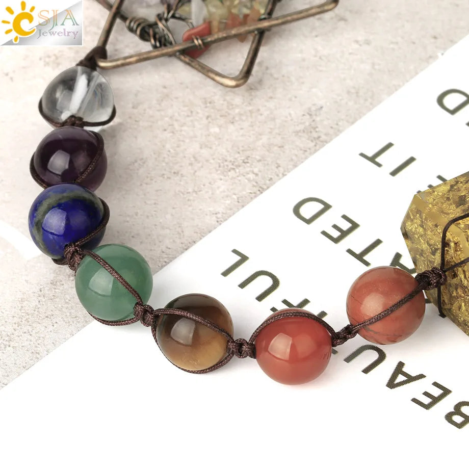 CSJA 7 Chakra Car Hanging Accessories for Mirror Hexagram Tree of Life Chip Crystal Beads Door Window Ornaments Feng Shui G707