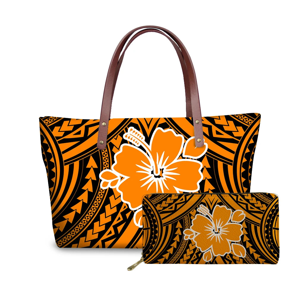 Binienty 2021 Luxury Brand Design Handbags Women Boho Flower Printing 2pcs/set Hand Bag & Wallet Female Top-Handle Bag Beach Bag