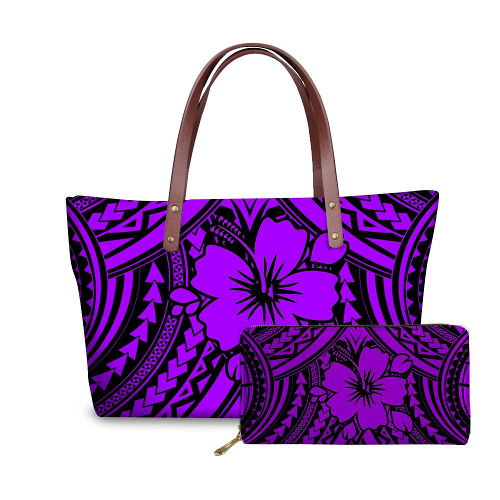 Binienty 2021 Luxury Brand Design Handbags Women Boho Flower Printing 2pcs/set Hand Bag & Wallet Female Top-Handle Bag Beach Bag