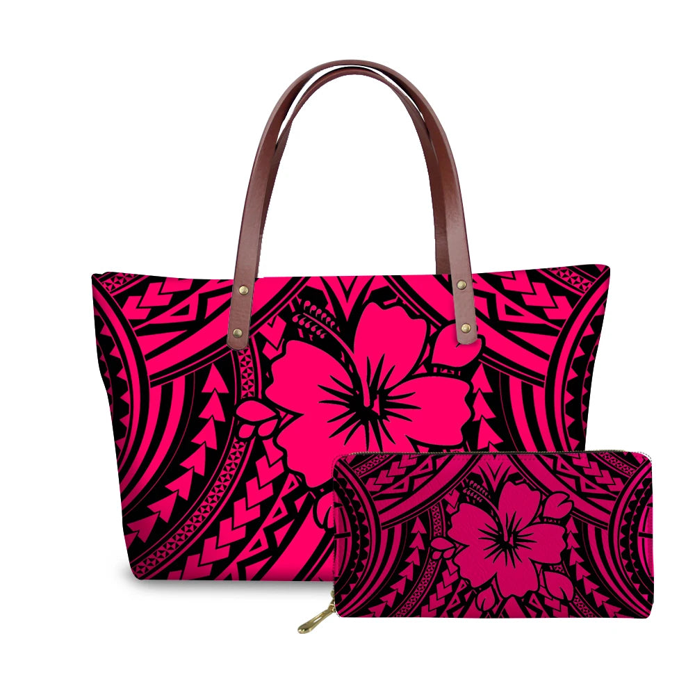 Binienty 2021 Luxury Brand Design Handbags Women Boho Flower Printing 2pcs/set Hand Bag & Wallet Female Top-Handle Bag Beach Bag