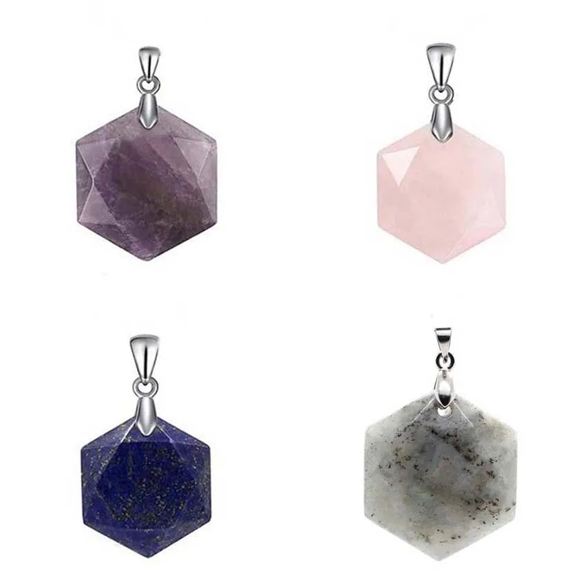KFT Natural Hexagram Healing Crystal Quartz Star of David Hexagon Faceted Rose Pink Quartz Magen David Pendant Jewelry For Men