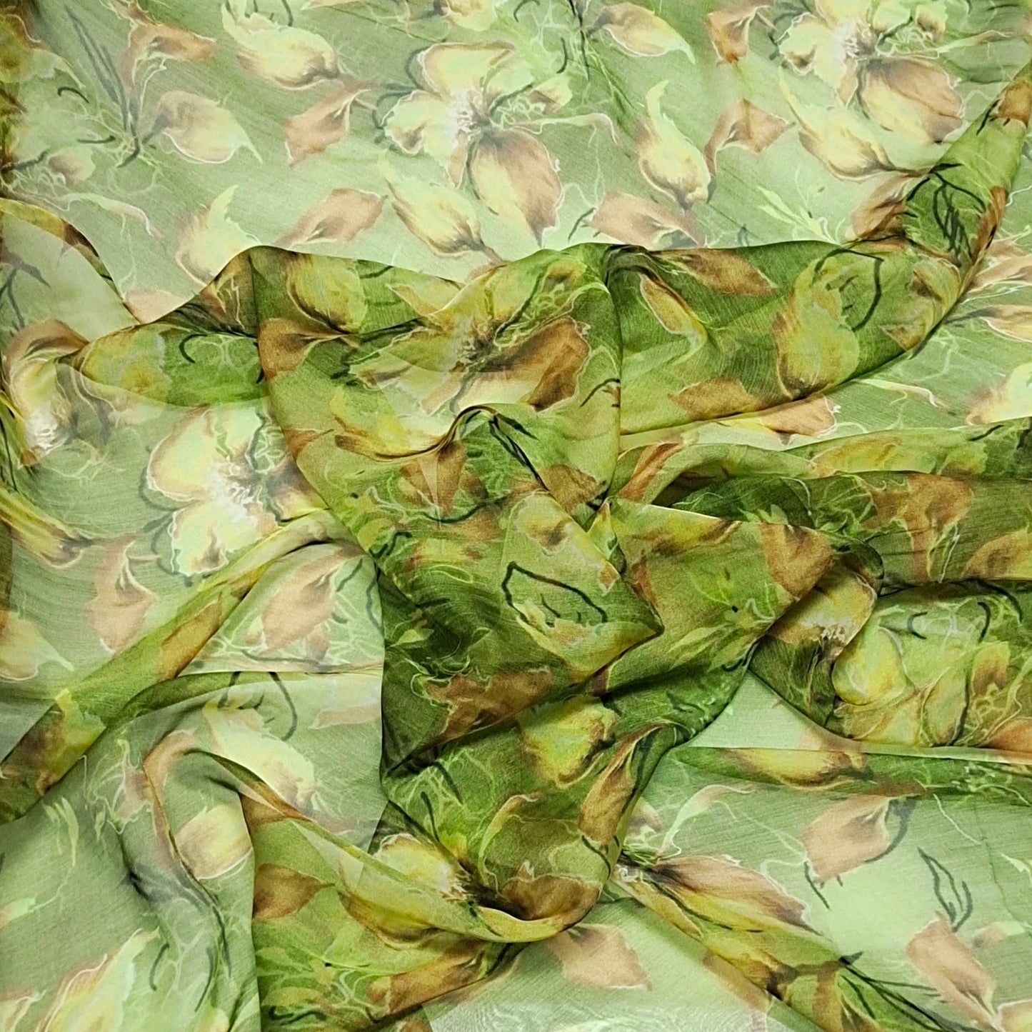 Pure Silk 100% Fabric On Sale Bohemian Floral Chiffon Style Width 135cm Soft 6mm Dress Scarf Material