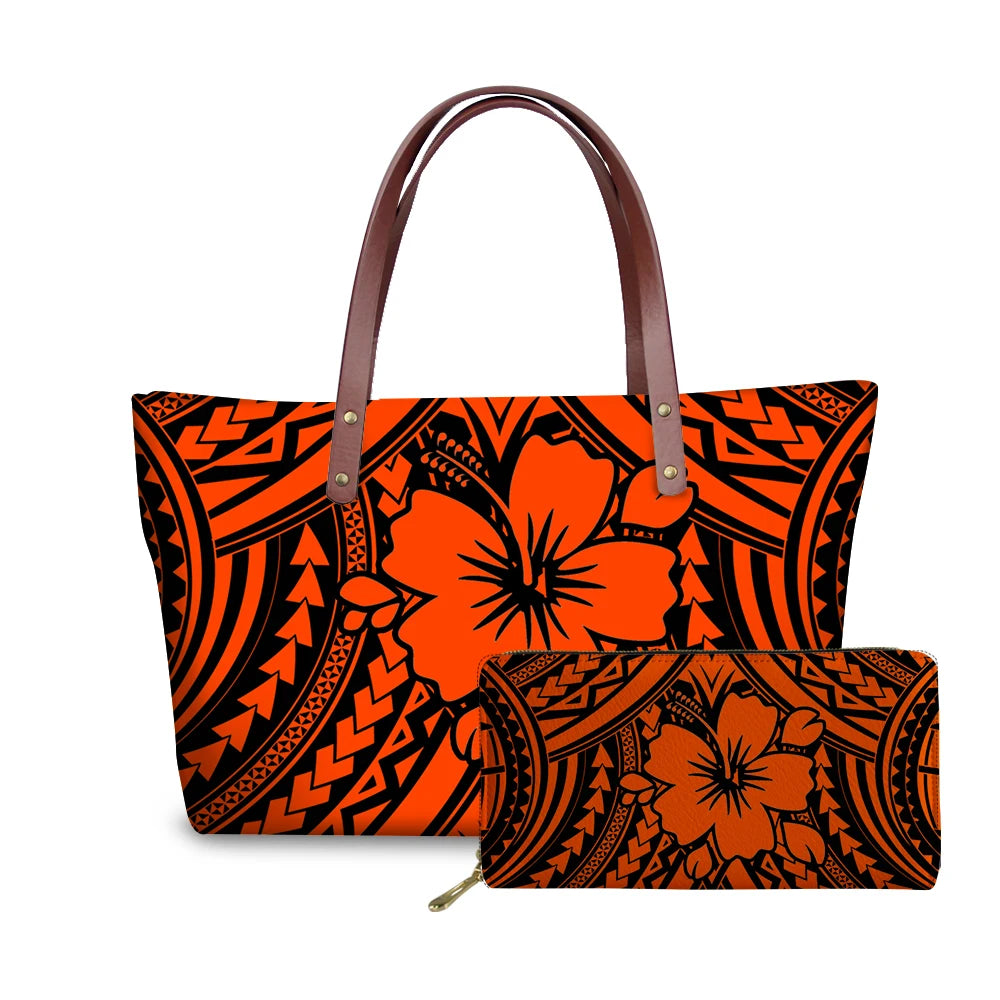 Binienty 2021 Luxury Brand Design Handbags Women Boho Flower Printing 2pcs/set Hand Bag & Wallet Female Top-Handle Bag Beach Bag