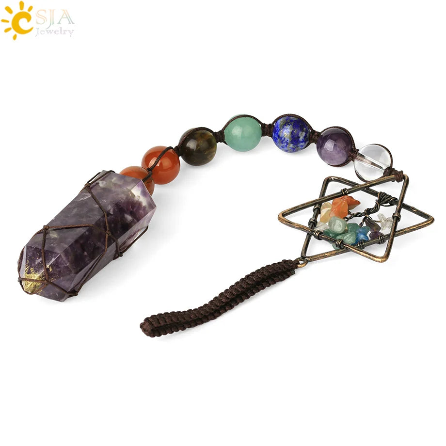 CSJA 7 Chakra Car Hanging Accessories for Mirror Hexagram Tree of Life Chip Crystal Beads Door Window Ornaments Feng Shui G707