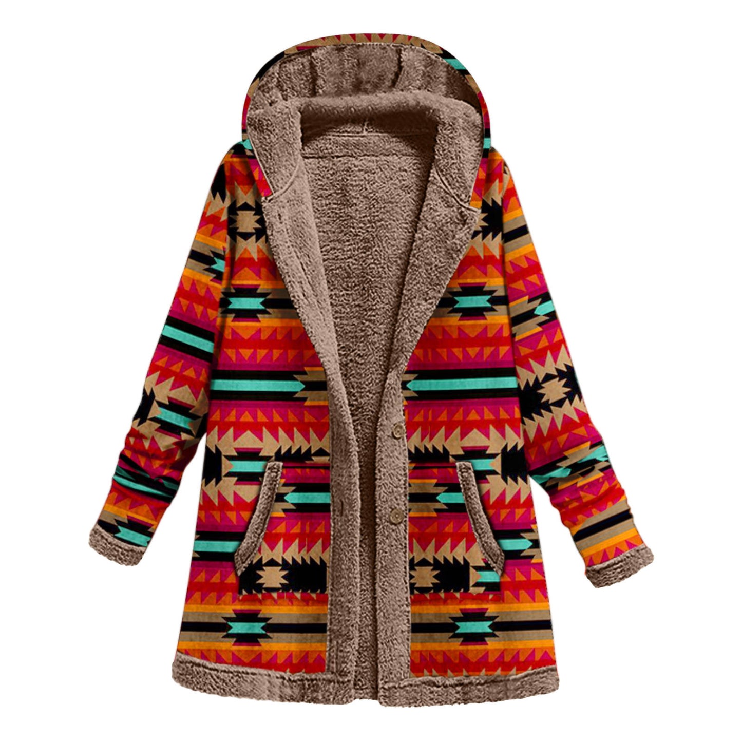 Women Winter Warm Coat Casual Patchwork Female Long Sleeve Hooded Outwear Fashion Streetwear Lady Clothes Loose Boho Jacket