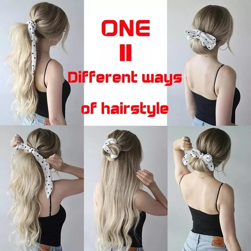Bohemian Fashion Flower Printed Satin Elastic Long Ribbon Hair Bands Ponytail Scarf Hair Tie Women Scrunchies Hair Accessories