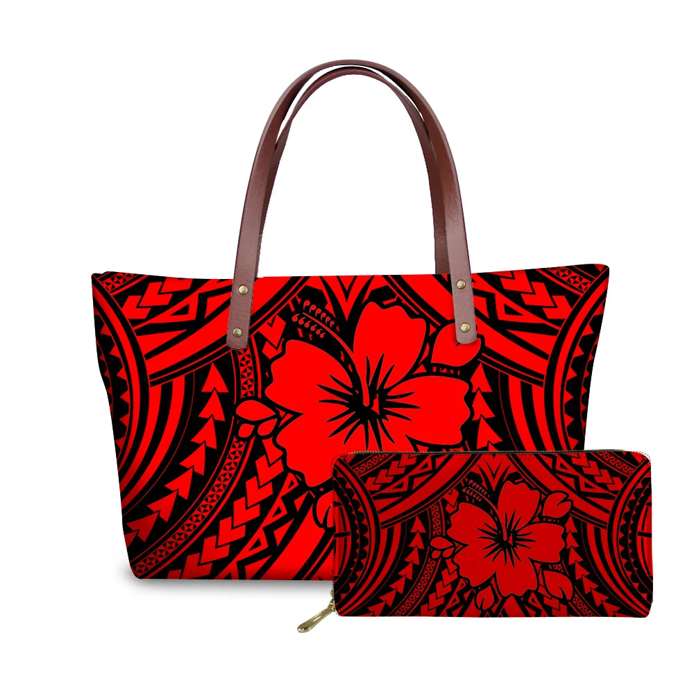 Binienty 2021 Luxury Brand Design Handbags Women Boho Flower Printing 2pcs/set Hand Bag & Wallet Female Top-Handle Bag Beach Bag