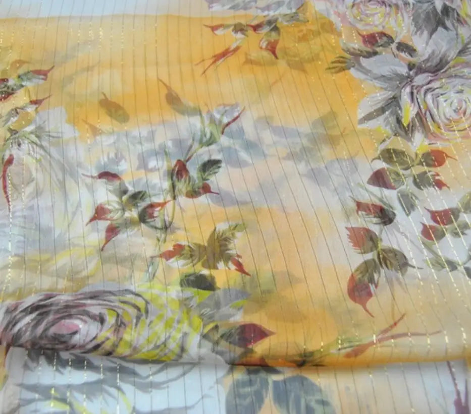 Pure Silk 100% Fabric On Sale Bohemian Floral Chiffon Style Width 135cm Soft 6mm Dress Scarf Material