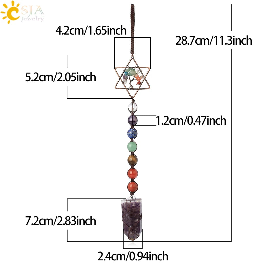 CSJA 7 Chakra Car Hanging Accessories for Mirror Hexagram Tree of Life Chip Crystal Beads Door Window Ornaments Feng Shui G707