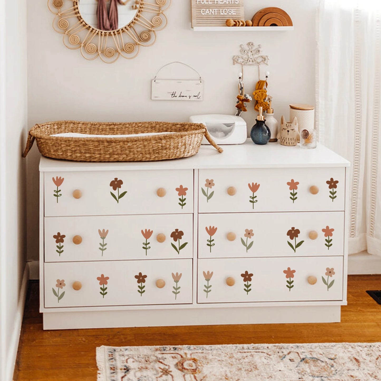 Boho Watercolour Flower Wall Stickers for Kids Rooms Living Room Wall Decor Kitchen Decoration Decals Art Decal Mural Background