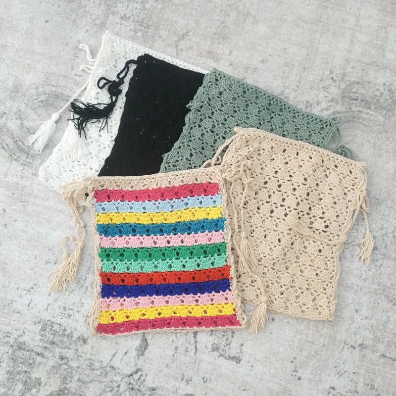 Hand Crochet Mini Tight Fit Bikini Swim Skirt Women Beach Cover UP Details Sides Multicolored