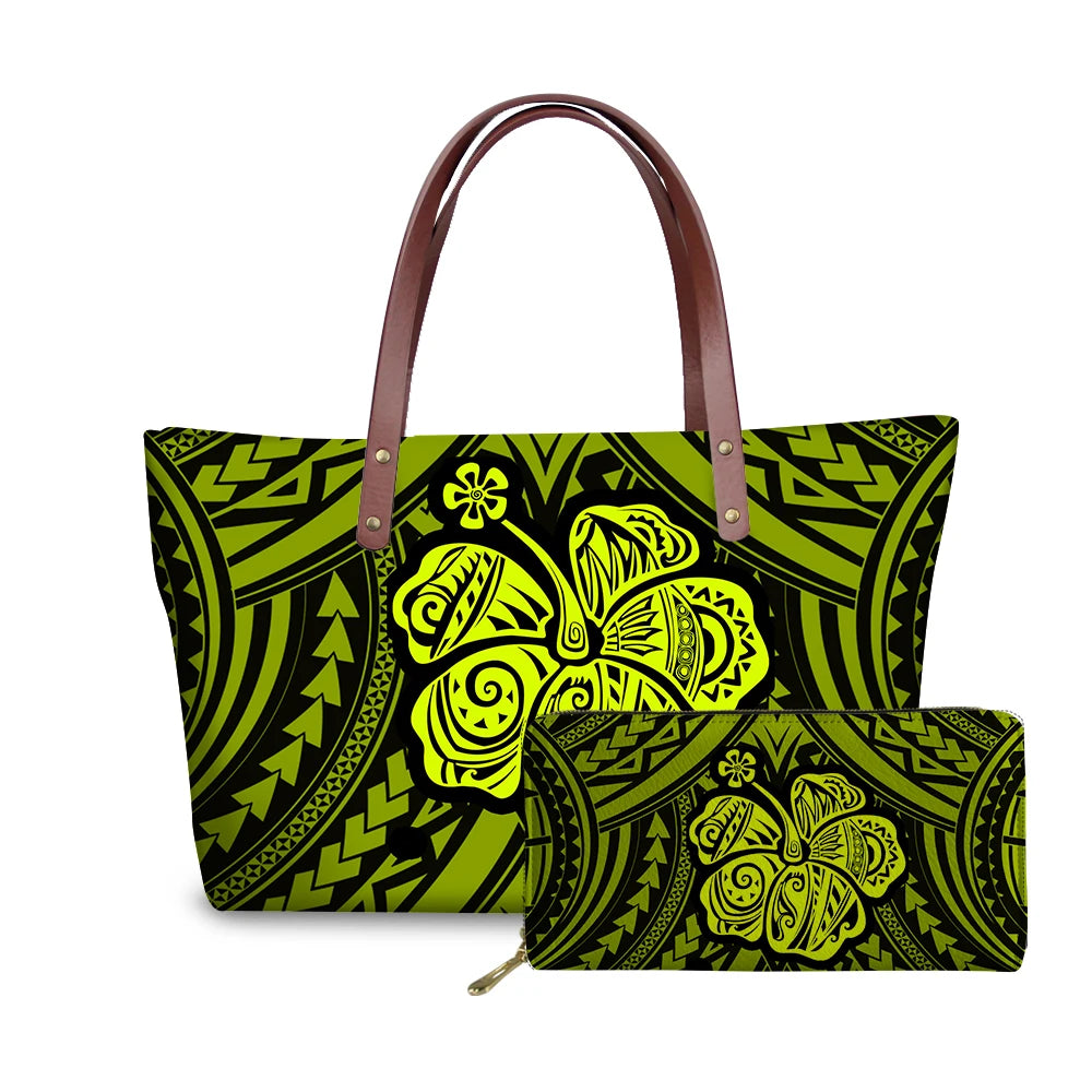 Binienty 2021 Luxury Brand Design Handbags Women Boho Flower Printing 2pcs/set Hand Bag & Wallet Female Top-Handle Bag Beach Bag