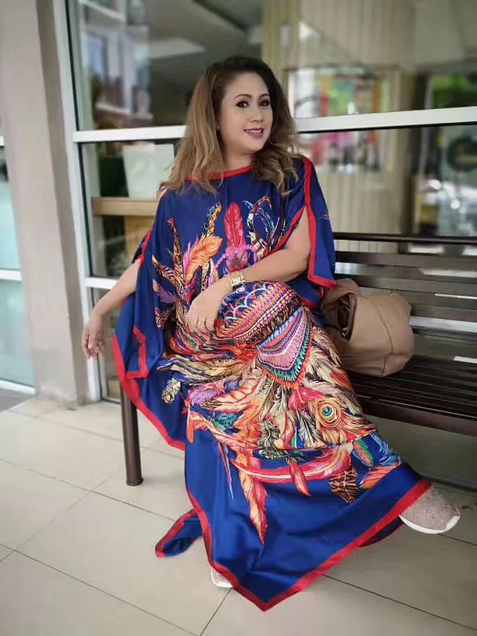 African Summer Fashion Lady Boho Silk Printed Loose Long Cardigans Causal Europe Women Beach Swimwear Duster Coats Muslim Robe