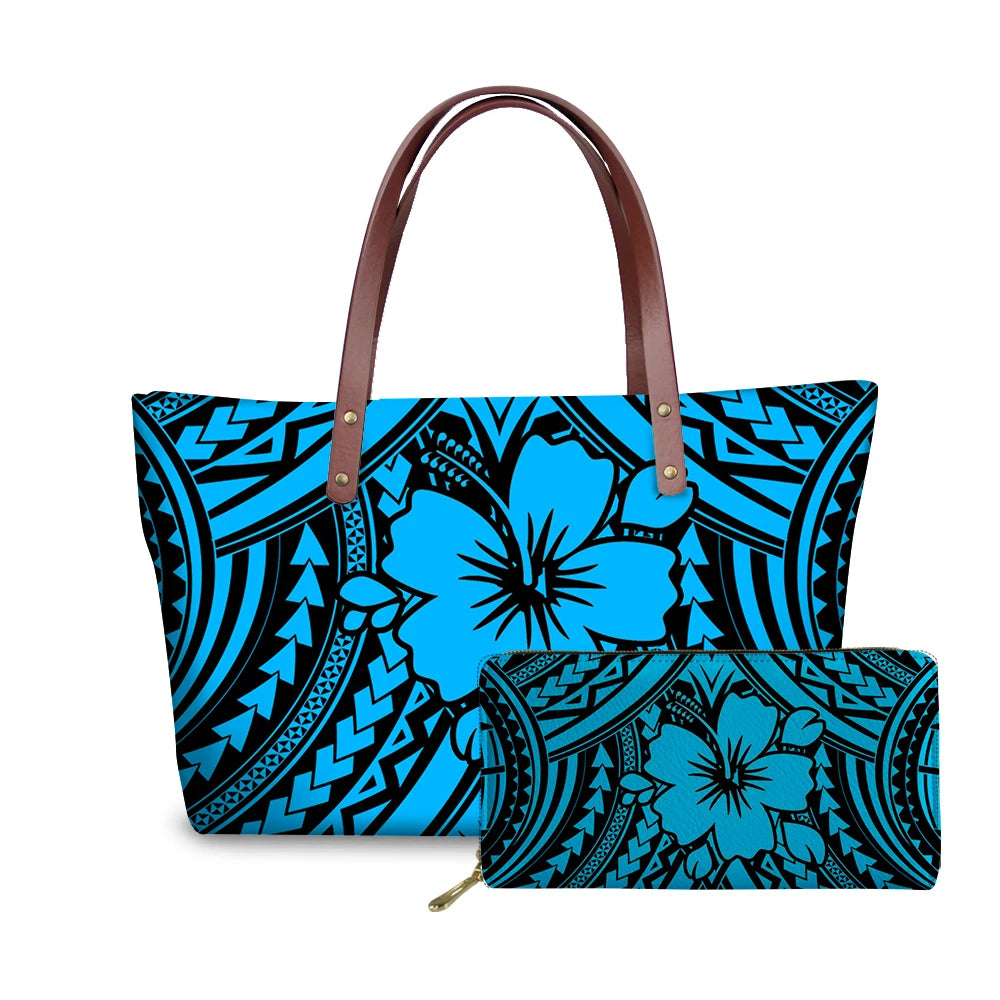 Binienty 2021 Luxury Brand Design Handbags Women Boho Flower Printing 2pcs/set Hand Bag & Wallet Female Top-Handle Bag Beach Bag