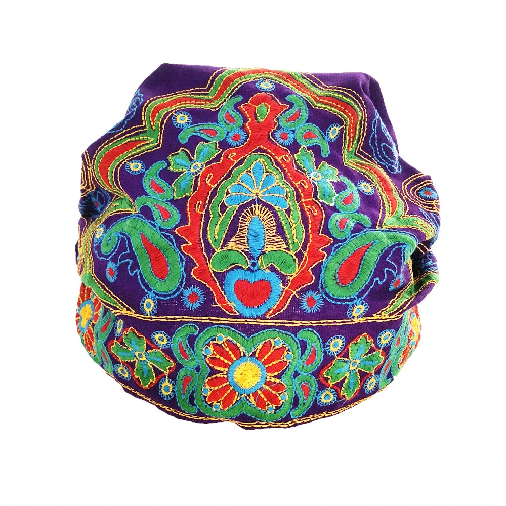 Women Mexican Style Ethnic Vintage Embroidery Flowers Bandanas Red Print Hat