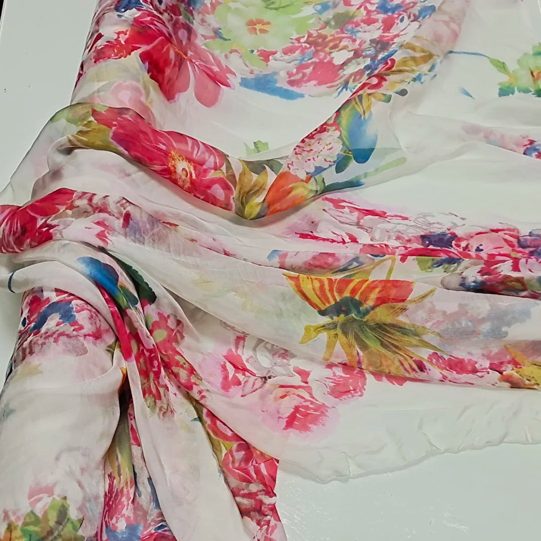 Pure Silk 100% Fabric On Sale Bohemian Floral Chiffon Style Width 135cm Soft 6mm Dress Scarf Material