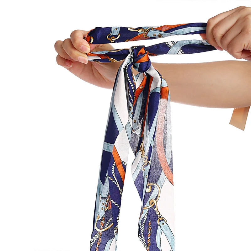 Bohemian Fashion Flower Printed Satin Elastic Long Ribbon Hair Bands Ponytail Scarf Hair Tie Women Scrunchies Hair Accessories