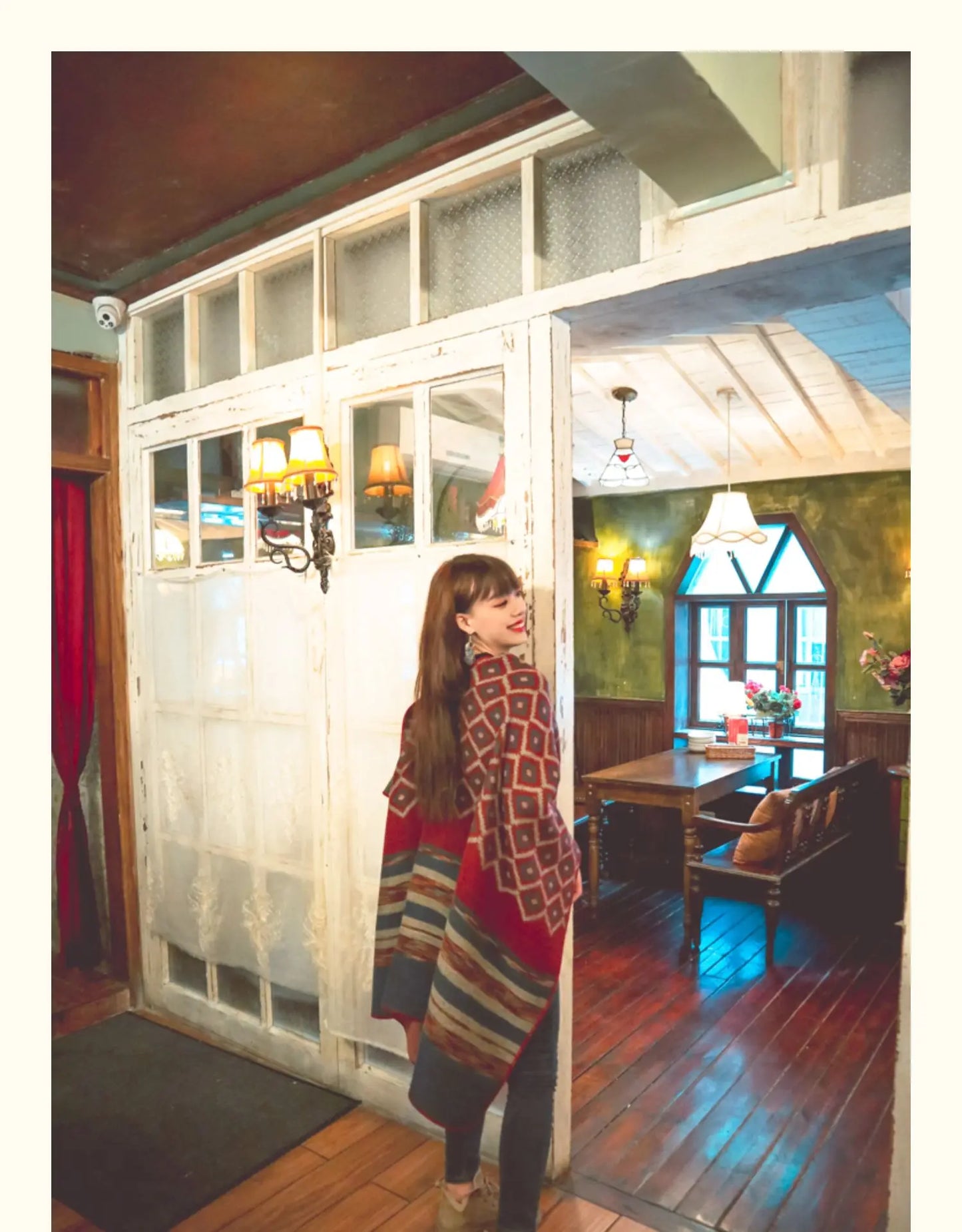 KHALEE YOSE Ethnic Argyle Strapped Cloak Cardigan Vintage Chic Autumn Winter Floral Boho Knited Cape Shawl Poncho Warm Outwear