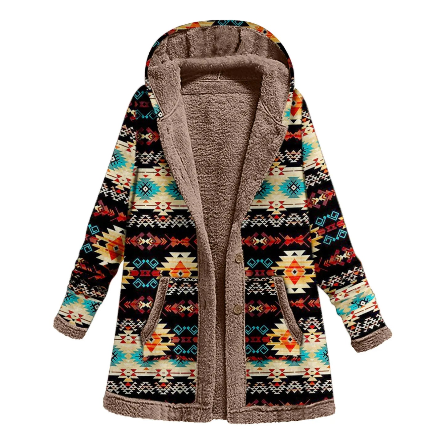 Women Winter Warm Coat Casual Patchwork Female Long Sleeve Hooded Outwear Fashion Streetwear Lady Clothes Loose Boho Jacket