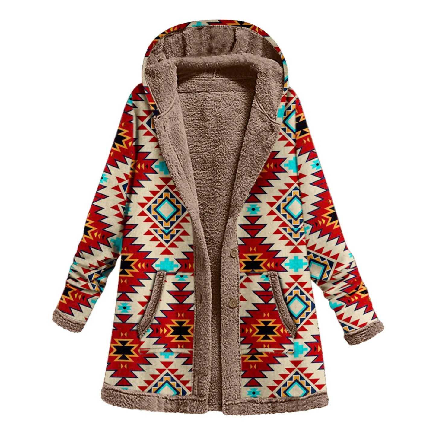 Women Winter Warm Coat Casual Patchwork Female Long Sleeve Hooded Outwear Fashion Streetwear Lady Clothes Loose Boho Jacket