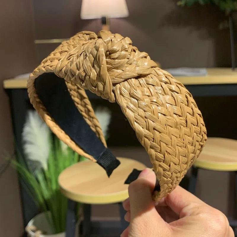 Straw Weaving Knotted Headband Hair Accessories Bohemian Style Summer Beach Hair Hoops Hair Band Linen Wide Headbands Wholesale