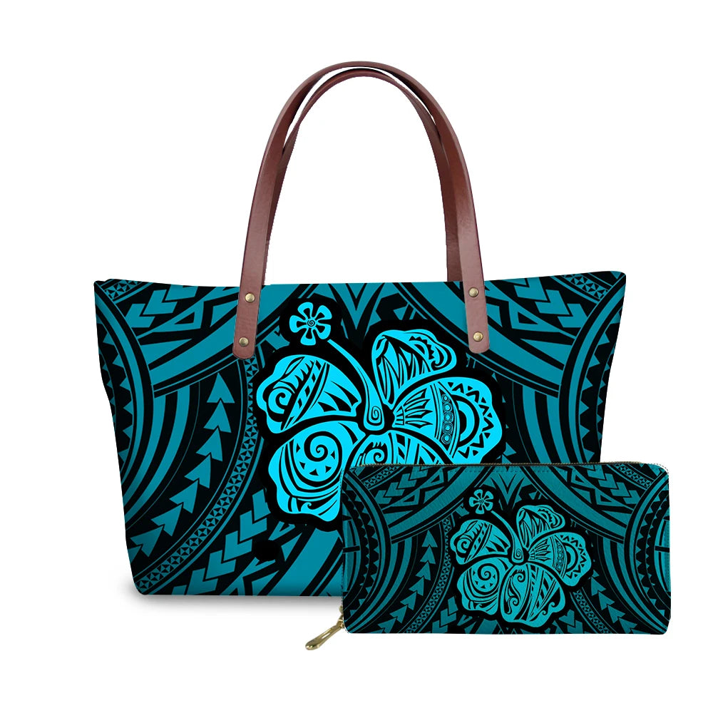 Binienty 2021 Luxury Brand Design Handbags Women Boho Flower Printing 2pcs/set Hand Bag & Wallet Female Top-Handle Bag Beach Bag