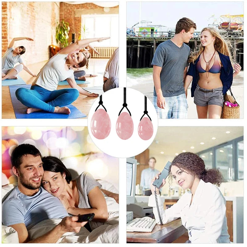 Natural Rose Quartz Yoni Egg Set Jade Egg Vaginal Muscle Firming Kegel Exercise Crystal Yoni Wand Feminine Hygiene Massage Stone