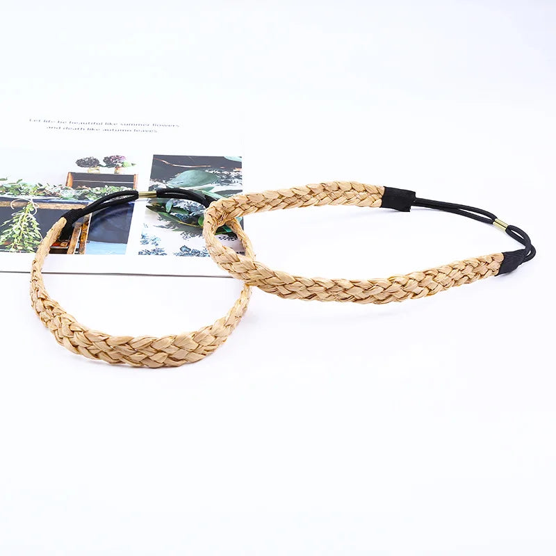 Straw Weaving Knotted Headband Hair Accessories Bohemian Style Summer Beach Hair Hoops Hair Band Linen Wide Headbands Wholesale