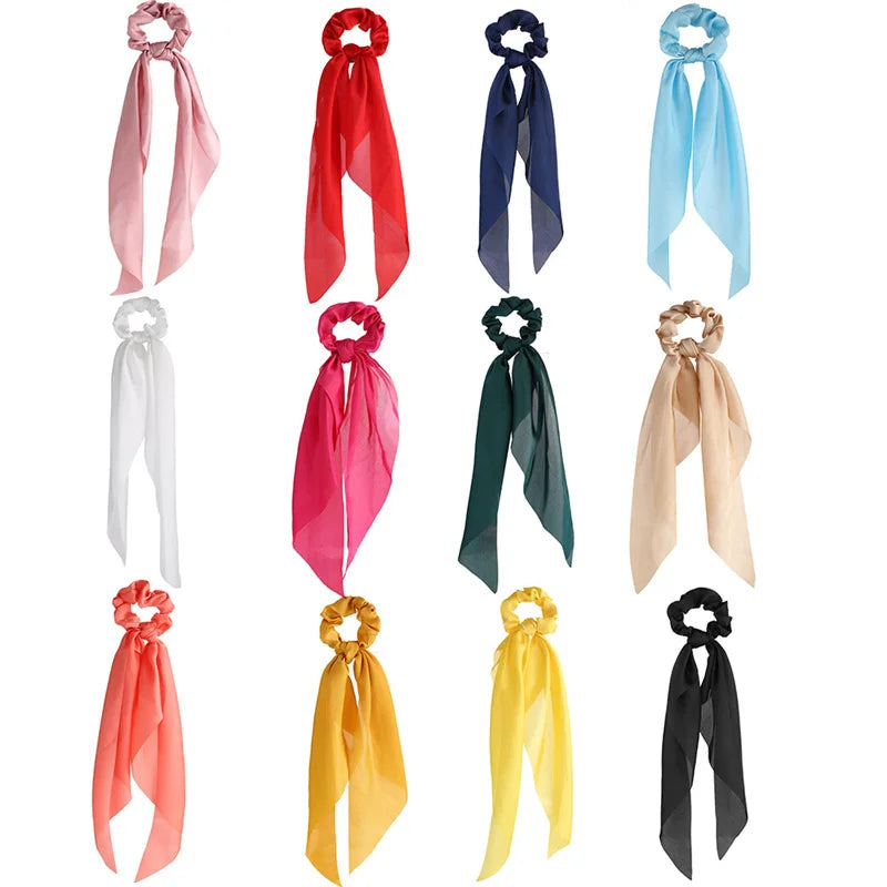 Bohemian Fashion Flower Printed Satin Elastic Long Ribbon Hair Bands Ponytail Scarf Hair Tie Women Scrunchies Hair Accessories