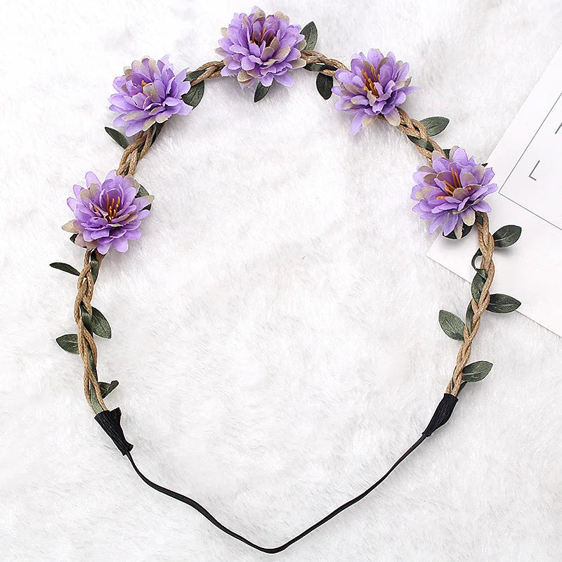 Women Wedding Flower Headband Boho Flowers Headwear Girls Headbands Hair Accessories Bride Wreath Beach Garland Wholesale 2022