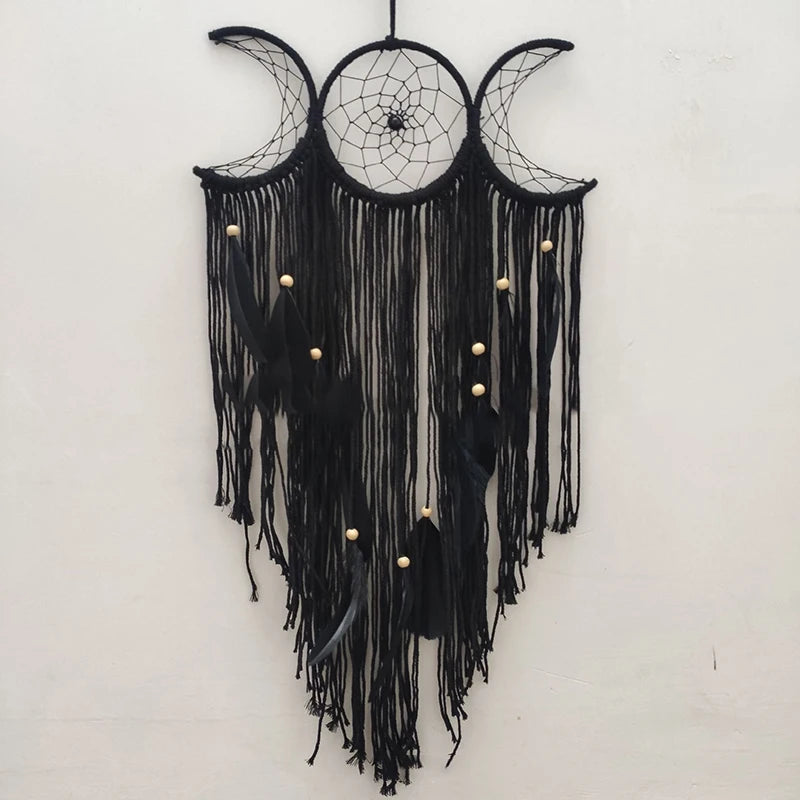 Triple Moon Goddess Macrame Wall Hanging Boho Half Moon Large Dream Catcher Decor Home Bedroom Chic Decoration Art Craft Gift