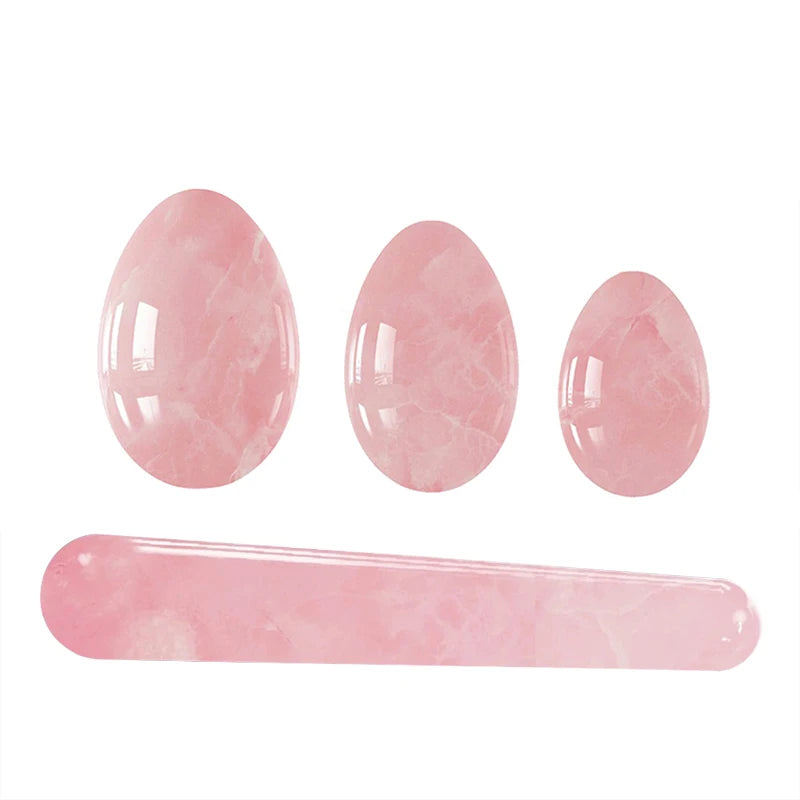 Natural Rose Quartz Yoni Egg Set Jade Egg Vaginal Muscle Firming Kegel Exercise Crystal Yoni Wand Feminine Hygiene Massage Stone