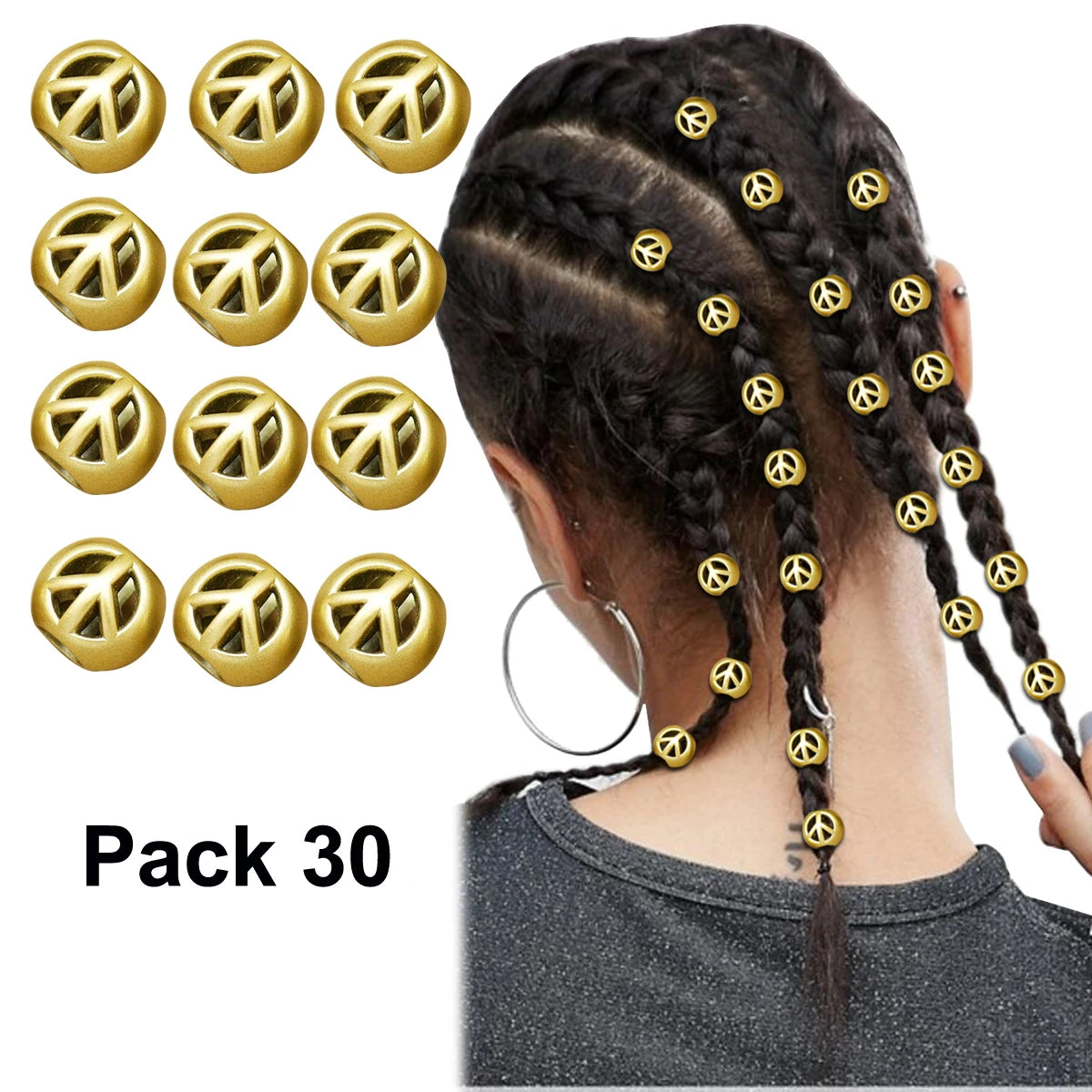 30pcs Viking Peace Sign Beard Bead Rasta Dreadlocks Updo Braid Hair Dress Clip Pin Set Biker Boho Unisex Accessories Gift