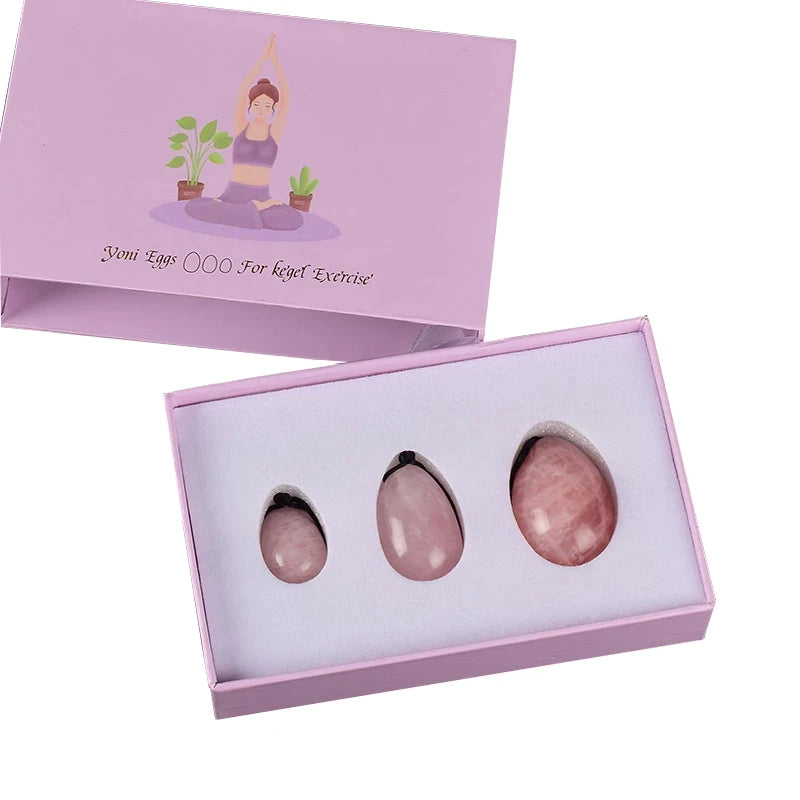 Natural Rose Quartz Yoni Egg Set Jade Egg Vaginal Muscle Firming Kegel Exercise Crystal Yoni Wand Feminine Hygiene Massage Stone
