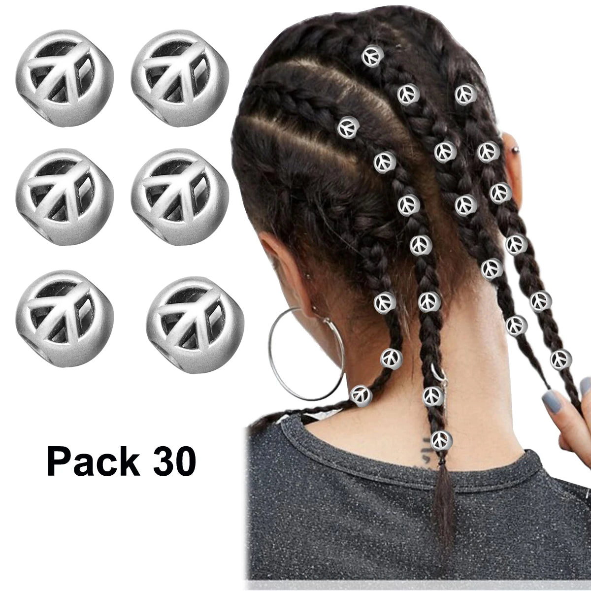 30pcs Viking Peace Sign Beard Bead Rasta Dreadlocks Updo Braid Hair Dress Clip Pin Set Biker Boho Unisex Accessories Gift