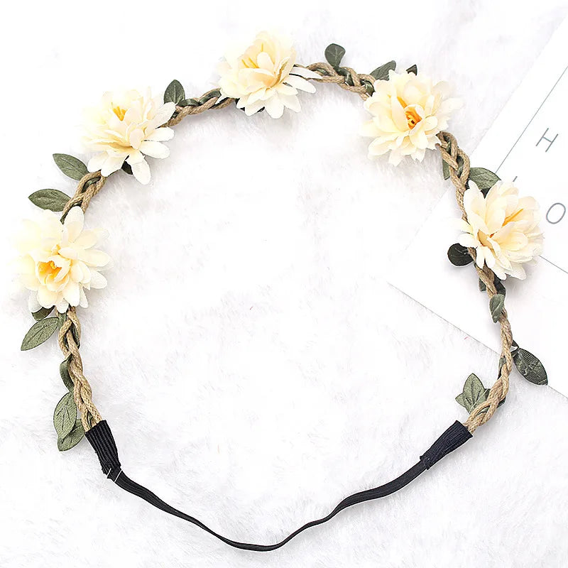 Women Wedding Flower Headband Boho Flowers Headwear Girls Headbands Hair Accessories Bride Wreath Beach Garland Wholesale 2022