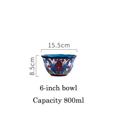 EECAMAIL Creative Hand-painted Ceramic Tableware Boho Flat Plate Pasta Dish Steak Plate Salad Plate Western Dish Underglaze