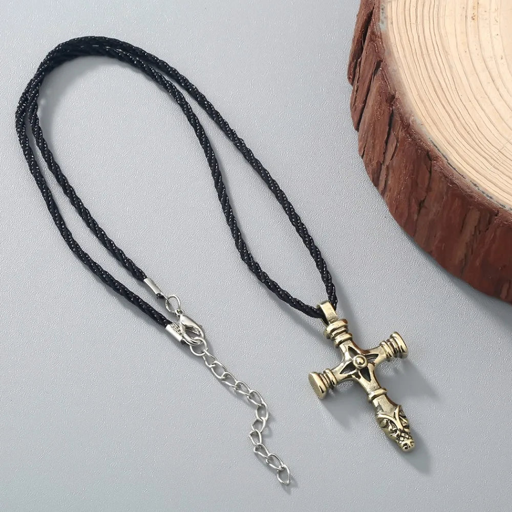 Kinitial Thor's Hammer Olaf Wolf Cross Church Jesus Pendant Necklace Viking Jewelry Norse Amulet Necklaces Collier