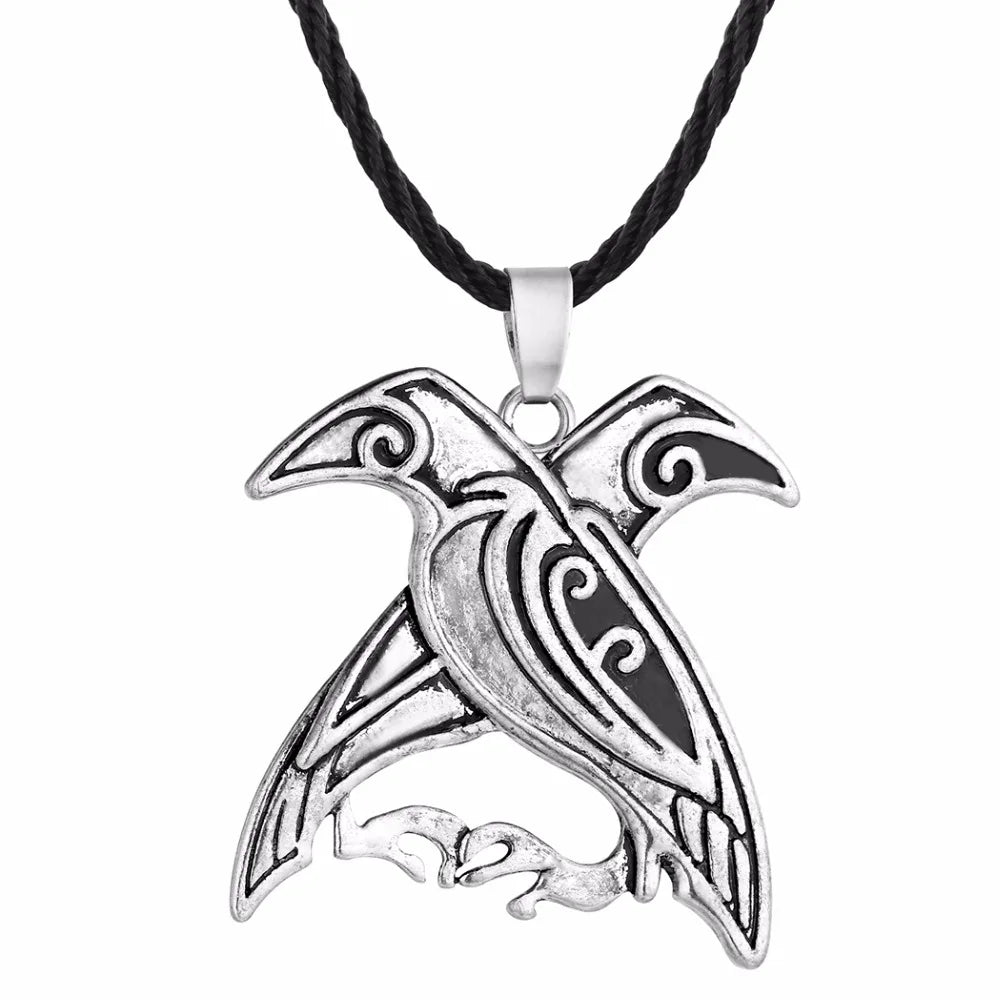 Kinitial Norse Viking Mythology Jewelry Odin's Ravens Pendant Necklace Double Bird Talisman Necklaces Men fashion Jewelry