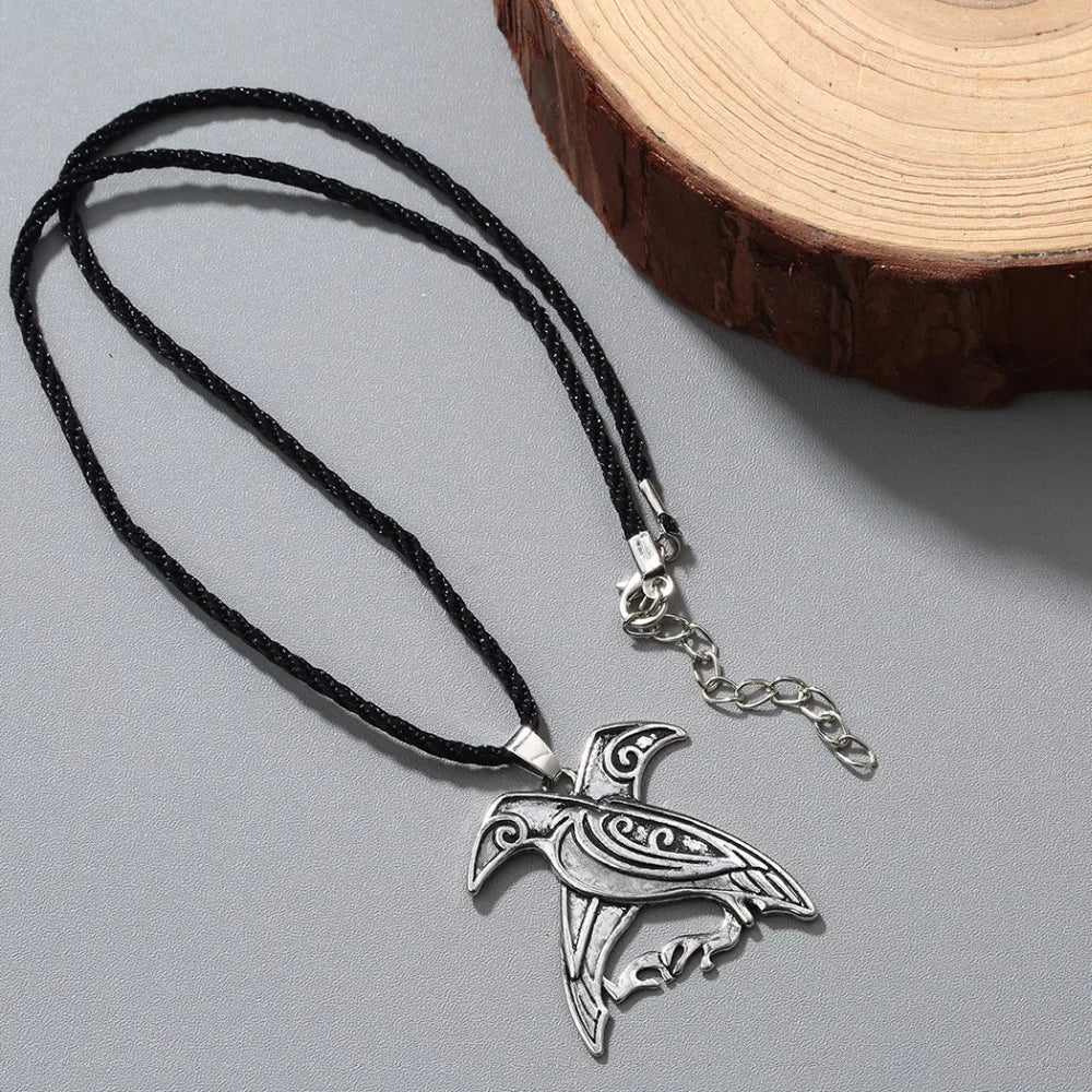 Kinitial Norse Viking Mythology Jewelry Odin's Ravens Pendant Necklace Double Bird Talisman Necklaces Men fashion Jewelry
