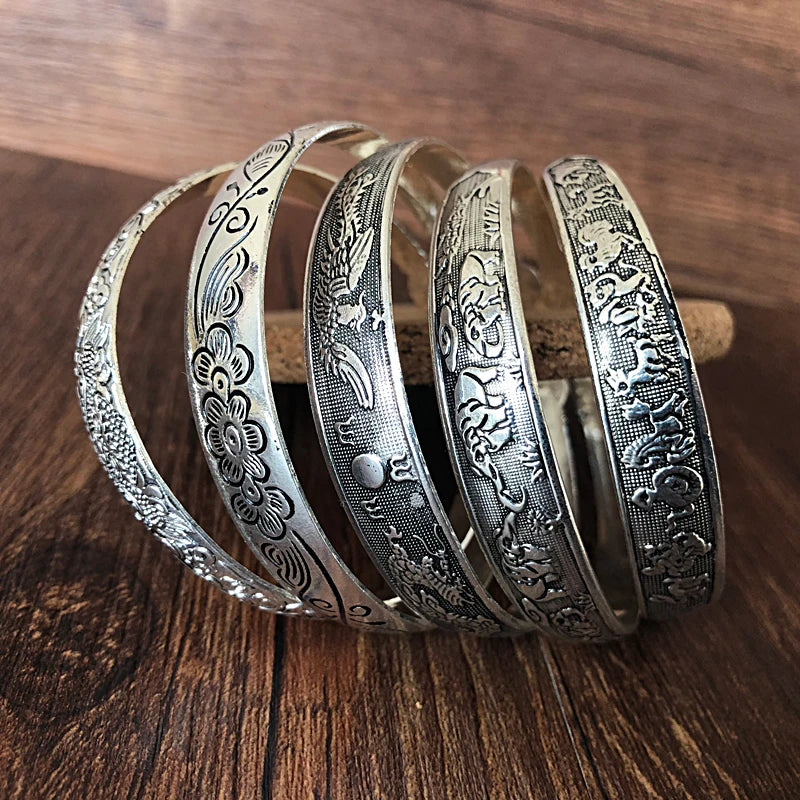 Yumfeel Wholesale Tibetan Silver Bracelet Antique Silver Cuff Bracelet 10pcs/lot free shipping
