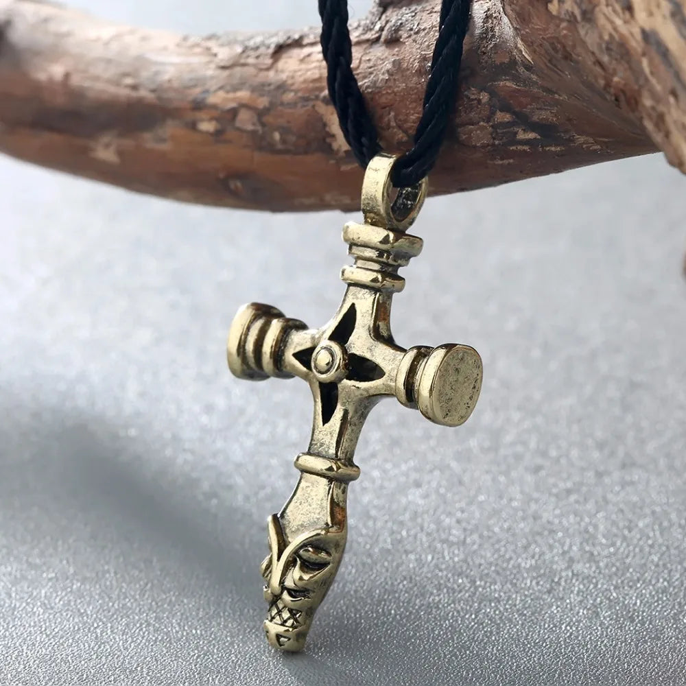 Kinitial Thor's Hammer Olaf Wolf Cross Church Jesus Pendant Necklace Viking Jewelry Norse Amulet Necklaces Collier