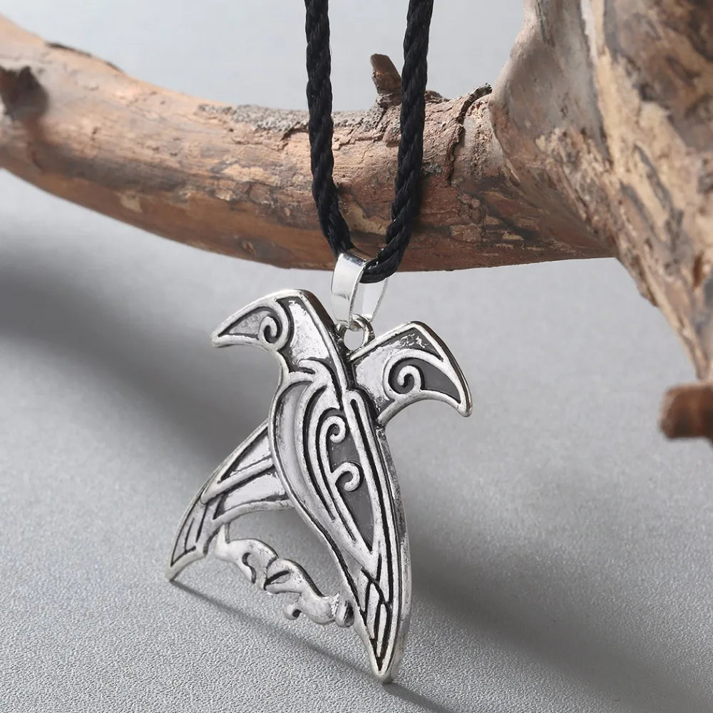 Kinitial Norse Viking Mythology Jewelry Odin's Ravens Pendant Necklace Double Bird Talisman Necklaces Men fashion Jewelry