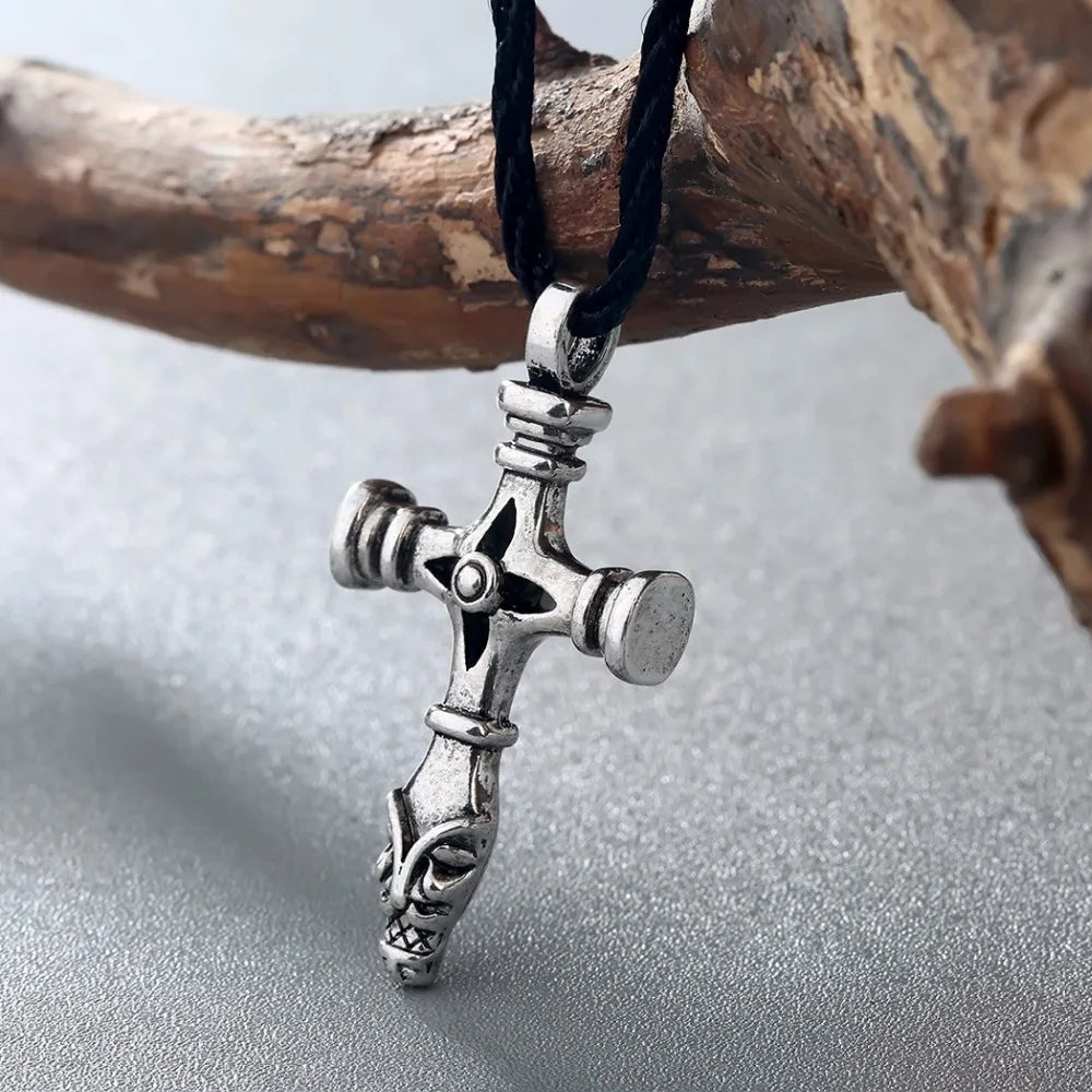 Kinitial Thor's Hammer Olaf Wolf Cross Church Jesus Pendant Necklace Viking Jewelry Norse Amulet Necklaces Collier