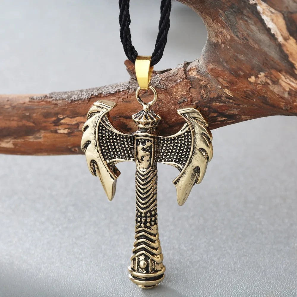 Kinitial Two Colors Mens Pendants Necklaces Axe Head Norse Viking Runes Scandinavian Pendant Necklace Amulet Choker Jewelry