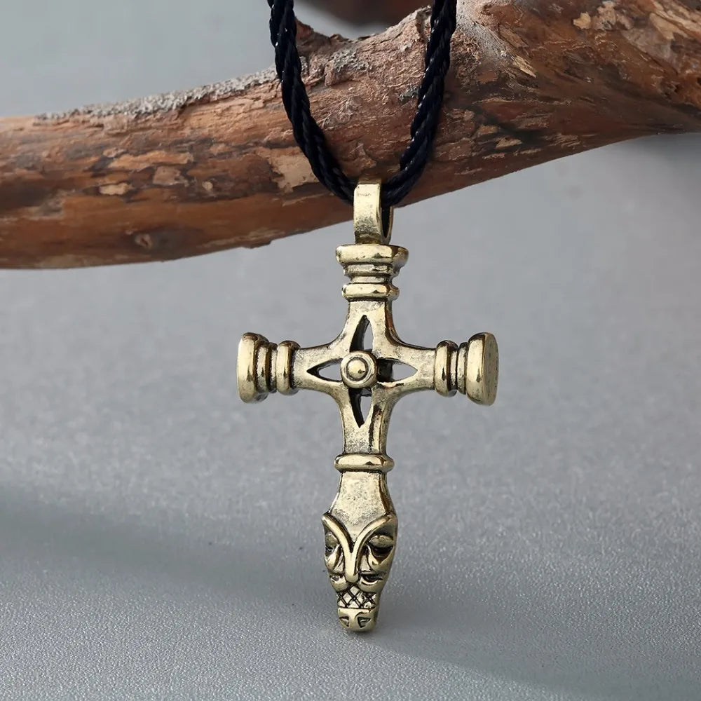 Kinitial Thor's Hammer Olaf Wolf Cross Church Jesus Pendant Necklace Viking Jewelry Norse Amulet Necklaces Collier
